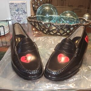 Heart Embellished Black Loafers